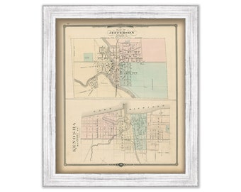 JEFFERSON and KENOSHA, Wisconsin 1878 Map, Replica or Genuine Original