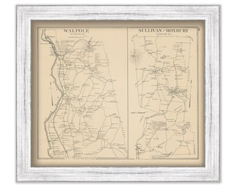 SULLIVAN, ROXBURY and WALPOLE, New Hampshire 1892 Map, Replica or Genuine Original