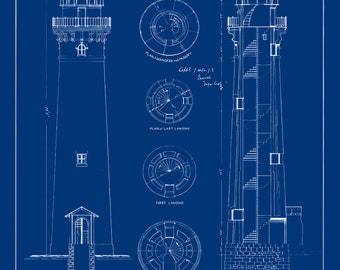 SABLE POINT LIGHTHOUSE, Illinois  - Blueprint Plan of the Lighthouse in 1873