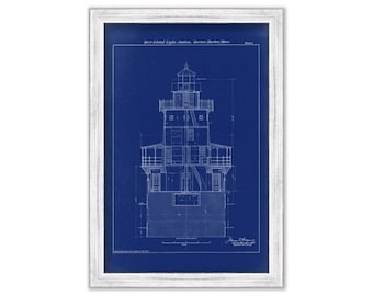 DEER ISLAND LIGHTHOUSE, Boston Harbor, Massachusetts - 1888 Architectural Drawings Blueprint