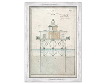 SEVEN FOOT KNOLL Lighthouse, Baltimore, Maryland  - Drawing and Plan of the Lighthouse as it was in 1855.