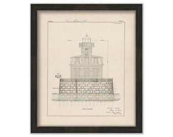 ESOPUS MEDOWS LIGHTHOUSE, Hudson River, New York  -  Drawing and Plan of the Lighthouse as it was in 1870.