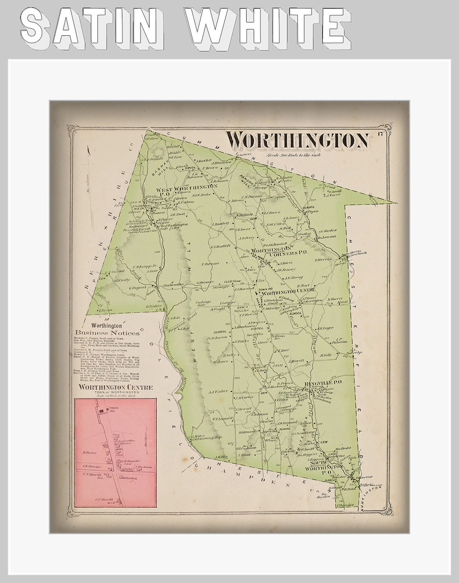 Town of WORTHINGTON Massachusetts 1873 Map Etsy