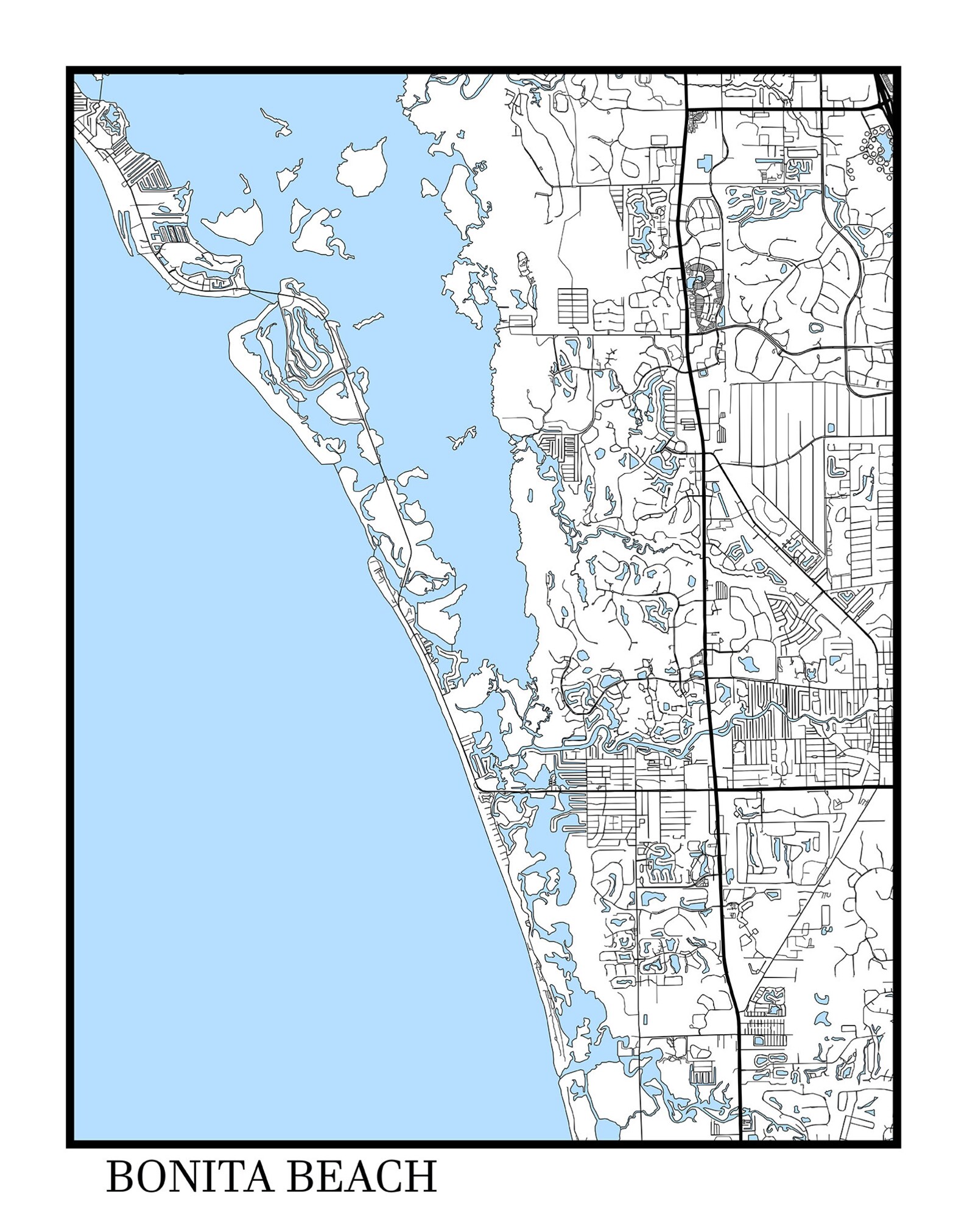 BONITA BEACH Florida Contemporary Map Poster Etsy