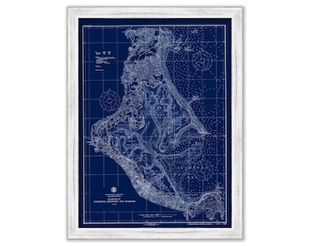 PLYMOUTH, KINGSTON and DUXBURY Harbors, Massachusetts - 1920 Nautical Chart Blueprint