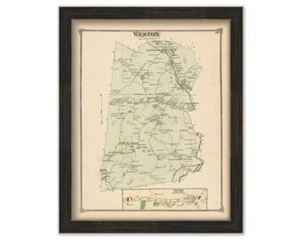 WESTON, Massachusetts 1875 Map - Replica or Genuine ORIGINAL