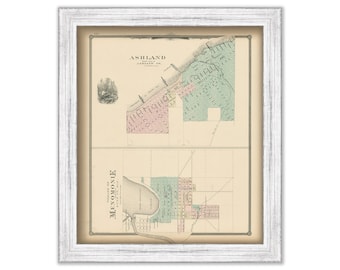 ASHLAND and MENOMONIE, Wisconsin 1878 Map, Replica or Genuine Original