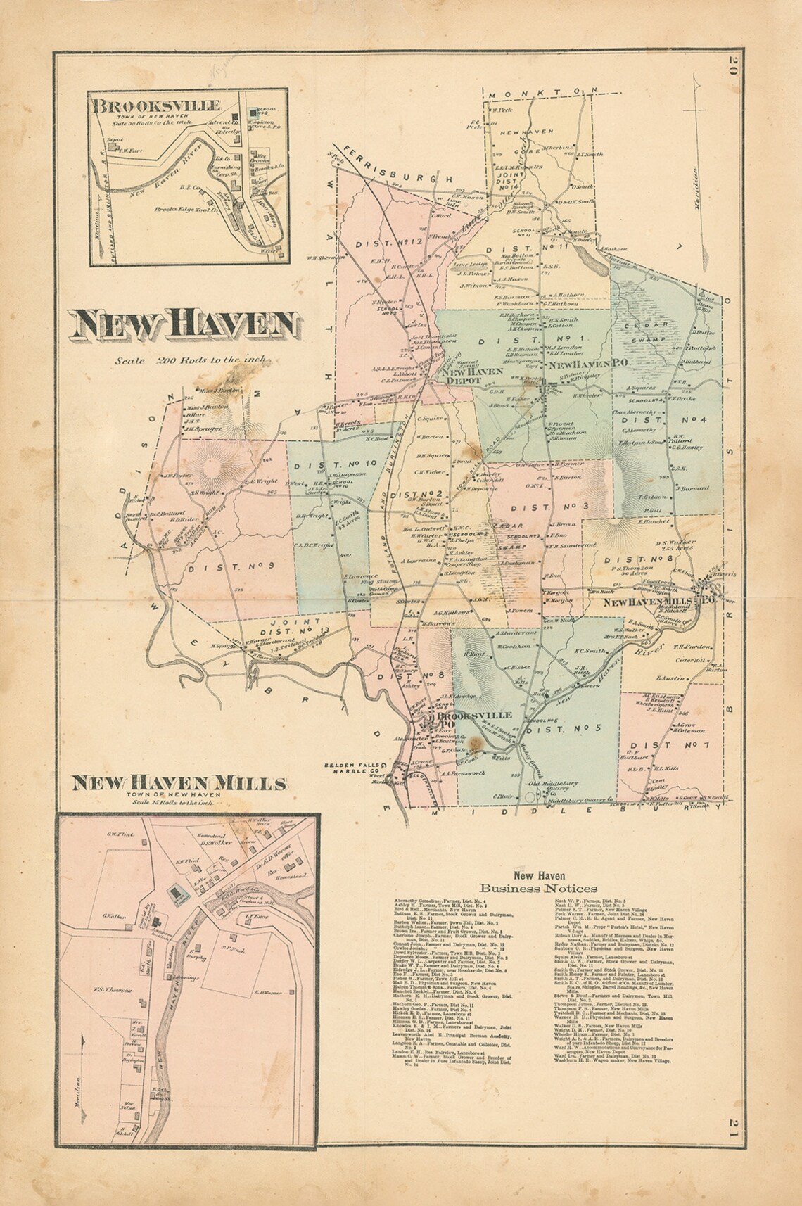 NEW HAVEN Vermont 1871 Map Etsy