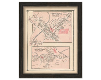 TOWNSEND VILLAGE, Massachusetts 1875 Map - Replica or Genuine ORIGINAL