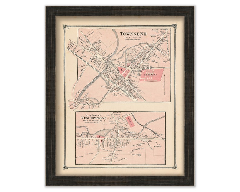 TOWNSEND VILLAGE Massachusetts 1875 Map Replica or Genuine Etsy
