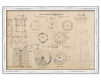 SPECTACLE REEF LIGHTHOUSE, Michigan  - Drawing and Plan of the Lighthouse as it was in 1870
