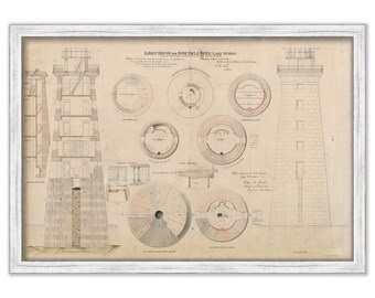 SPECTACLE REEF LIGHTHOUSE, Michigan  - Drawing and Plan of the Lighthouse as it was in 1870