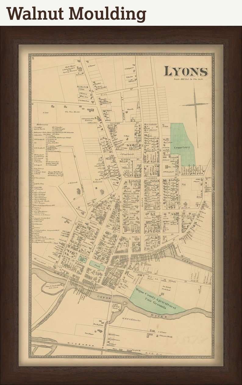 Village of LYONS, New York 1874 Map, Replica and GENUINE ORIGINAL image 5