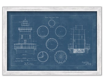 ROMER SHOAL LIGHTHOUSE, New York Bay, New Jersey  - Blueprint Drawing of the Lighthouse as it was in 1898.