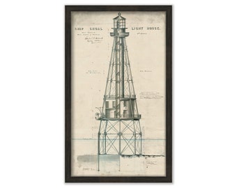 SHIP SHOAL LIGHTHOUSE, Gulf of Mexico, Louisiana  - Drawing and Plan of the Lighthouse as it was in 1856.