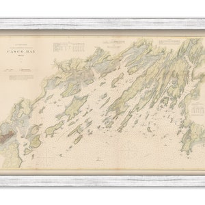 Casco Bay, Maine Nautical Chart 1870 - Colored land - U.S. Coast Survey