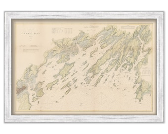 Casco Bay, Maine Nautical Chart 1870 - Colored land - U.S. Coast Survey
