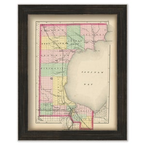 BAY COUNTY, Michigan 1873 Map - Replica or Genuine Original