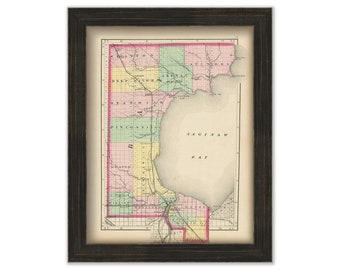 BAY COUNTY, Michigan 1873 Map - Replica or Genuine Original