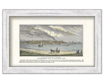 NANTUCKET HARBOR VIEW - by J. W. Barber in 1839