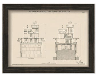 FOURTEEN FOOT BANK Lighthouse, Delaware  - Drawing and Plan of the Lighthouse as it was in 1886.