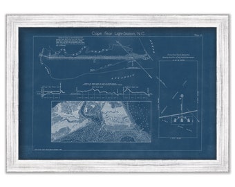 CAPE FEAR LIGHTHOUSE, Bald Head Island, North Carolina  - Blueprint Site Plan for location of the Lighthouse 1900