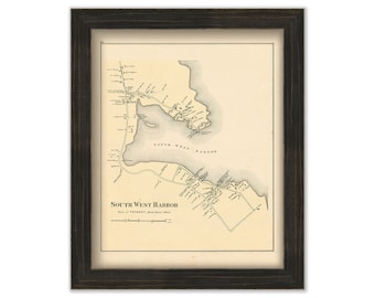 SOUTH WEST HARBOR, Maine 1881 Map, Replica or Genuine Original
