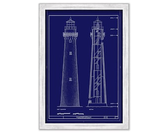 Grosse Point Lighthouse Blueprint, Evanston, Illinois  - Drawing and Plan of the Lighthouse as it was when Lit in 1873