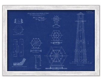 RANGE LIGHTS for Lower Harbor of New York City, New York  -  Blueprint Drawing and Plan of the Lighthouse as it was in 1855.