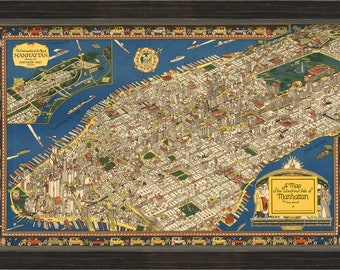 MANHATTAN, New York - 1927 Pictorial Map - Etsy