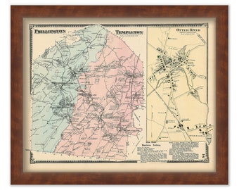 Towns of PHILLIPSTON and TEMPLETON, Massachusetts 1870 Map