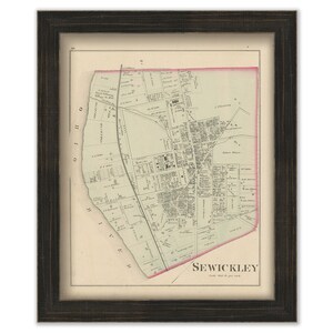 May include: An antique map of Sewickley, Pennsylvania, printed in 1883. The map shows the streets and buildings of the town, including the Ohio River.