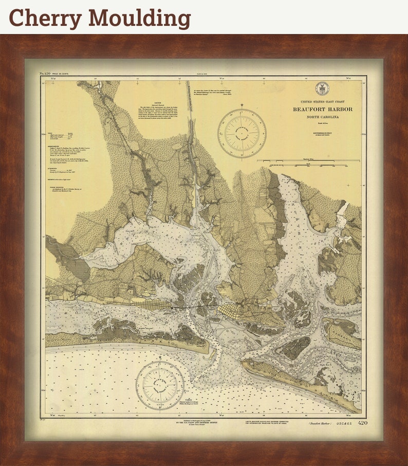 North Carolina 1928 Nautical Chart BEAUFORT HARBOR