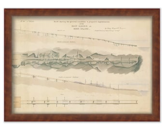 BOON ISLAND Boat RAILWAY,  Maine  - Sketch of Present and Proposed Improvements circa 1855