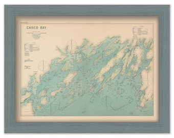 CASCO BAY, Maine 1909 Colored Nautical Chart by Geo. Eldridge