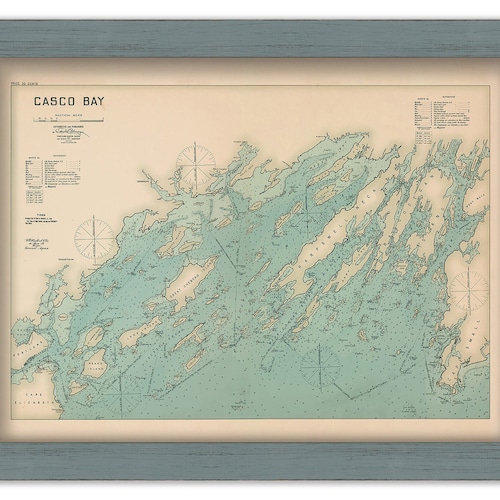 Casco Bay Maine Nautical Chart 1870 Colored Version Etsy