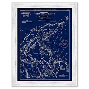 Shelter Island, Sag Harbor, Orient, and Greenport - Blue Print - Nautical Chart by George W. Eldridge 1901