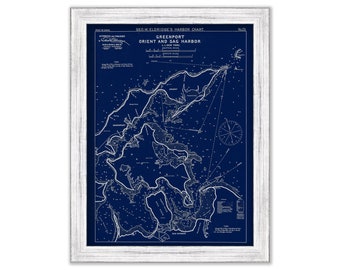 Shelter Island, Sag Harbor, Orient, and Greenport - Blue Print - Nautical Chart by George W. Eldridge 1901