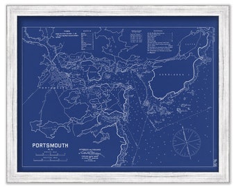 PORTSMOUTH, New Hampshire - 1909 Nautical Chart Blueprint by Geo. Eldridge