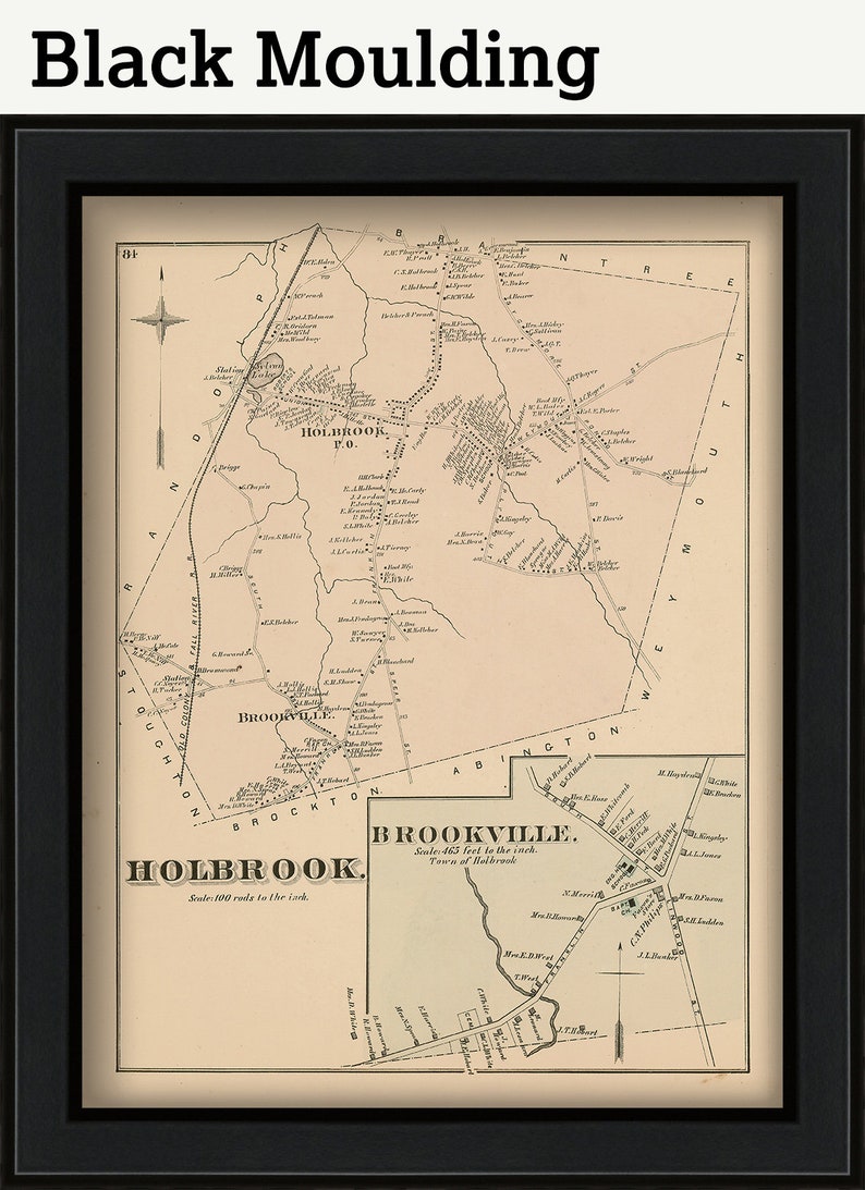 Town of HOLBROOK Massachusetts 1876 Map Replica or GENUINE Etsy