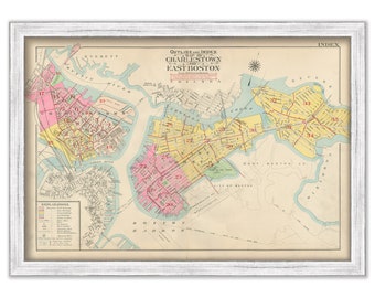 CHARLESTOWN and EAST BOSTON, Massachusetts 1912 index map - Replica or Genuine Original