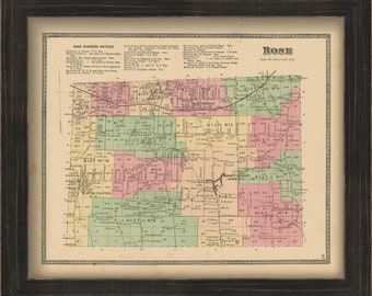 Town of ROSE, New York 1874 Map, Replica and GENUINE ORIGINAL