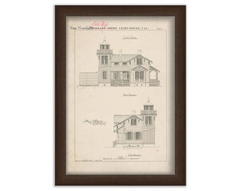 HUMBOLDT HARBOR LIGHTHOUSE, California  - Drawing and Plan of the Lighthouse as it was in 1890.