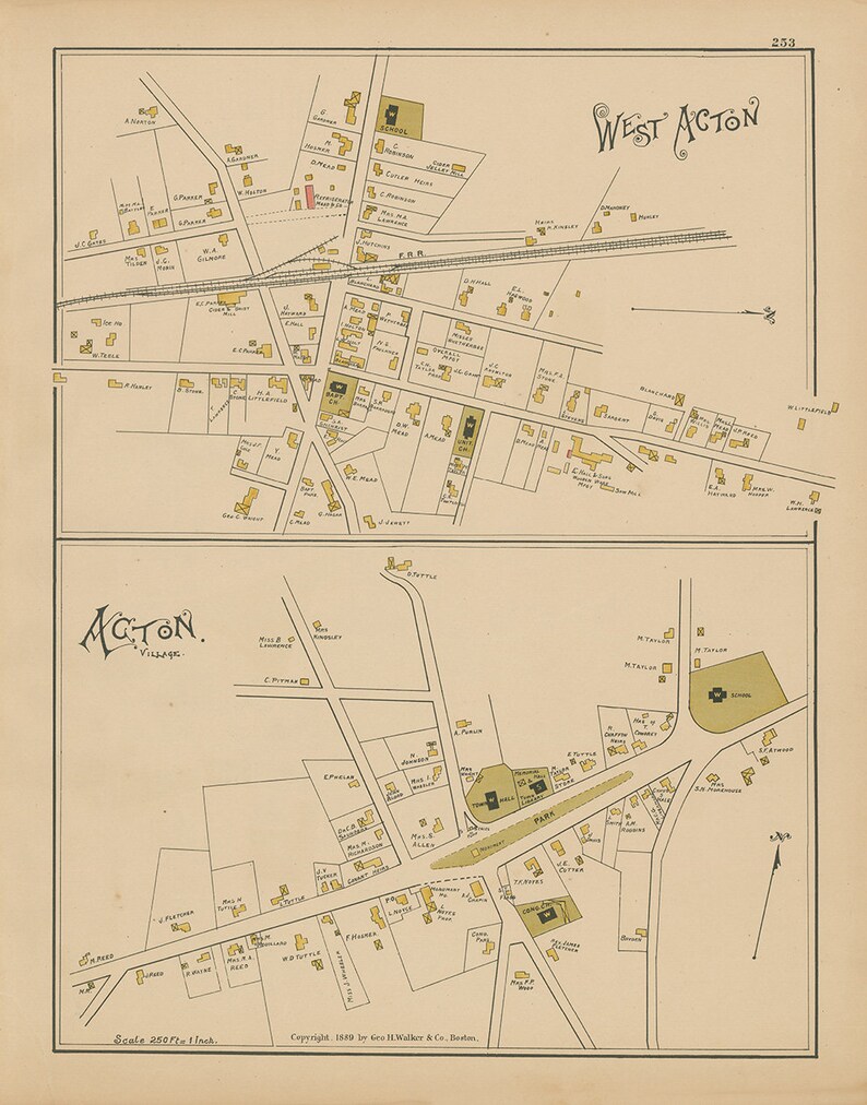 ACTON Massachusetts 1889 Map Replica or Genuine ORIGINAL Etsy