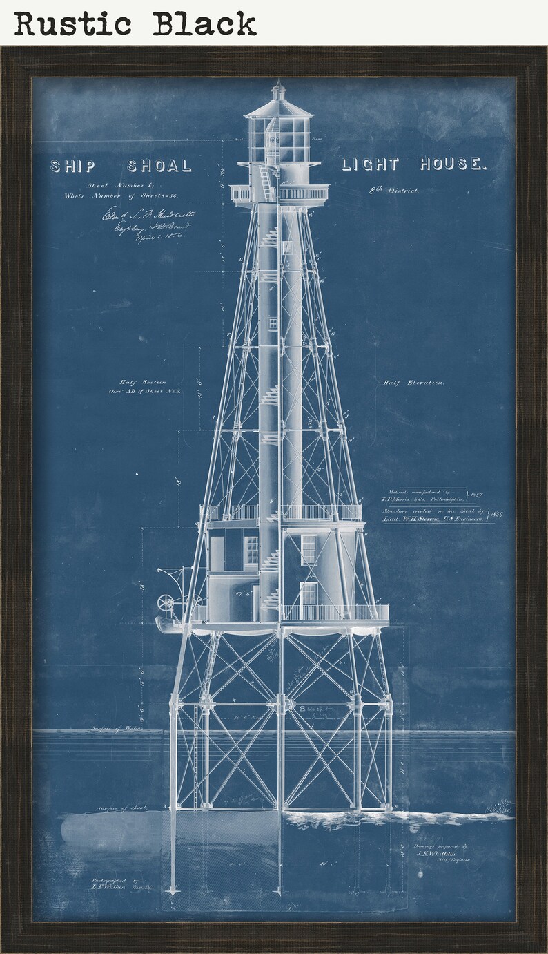Blueprint Drawing And Plan Of The Lighthouse As It Was In 1856 Ship Shoal Lighthouse Gulf Of Mexico Louisiana Art Collectibles Digital Prints Safarni Org