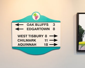 MARTHA'S VINEYARD Wood Sign showing the millage and direction to Oaks Bluffs, Edgartown. West Tisbury, Chilmark and Aquinnah