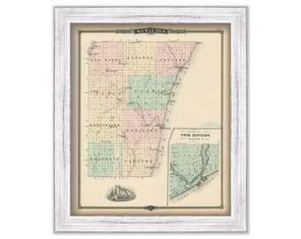 KEWAUNEE COUNTY, Wisconsin 1878 Map, Replica or Genuine Original