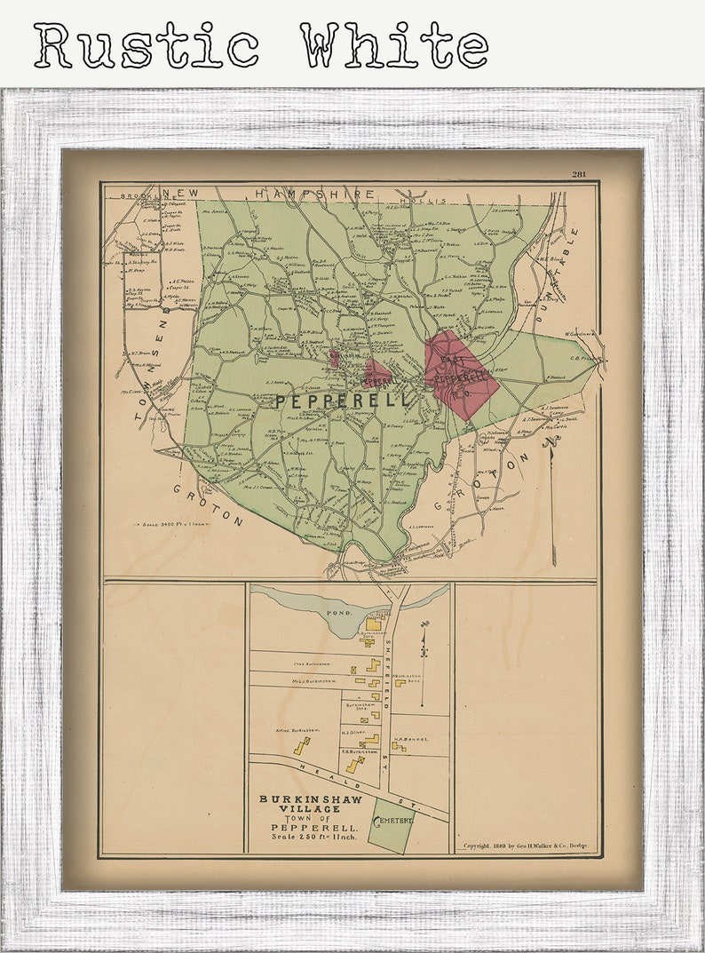 PEPPERELL Massachusetts 1889 Map Replica or Genuine Etsy