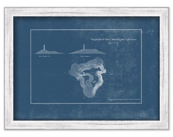 MONTAUK POINT LIGHTHOUSE, Long Island, New York  -   Blueprint Topograpical Chart showing Lighthouse location 1860.