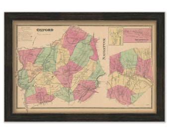 OXFORD and NAUGTUCK, Connecticut, 1868 Map, Replica or Genuine Original